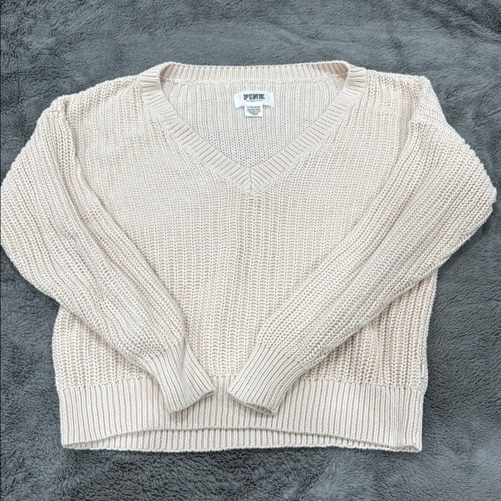 PINK Victoria's Secret Cream V-Neck Sweater